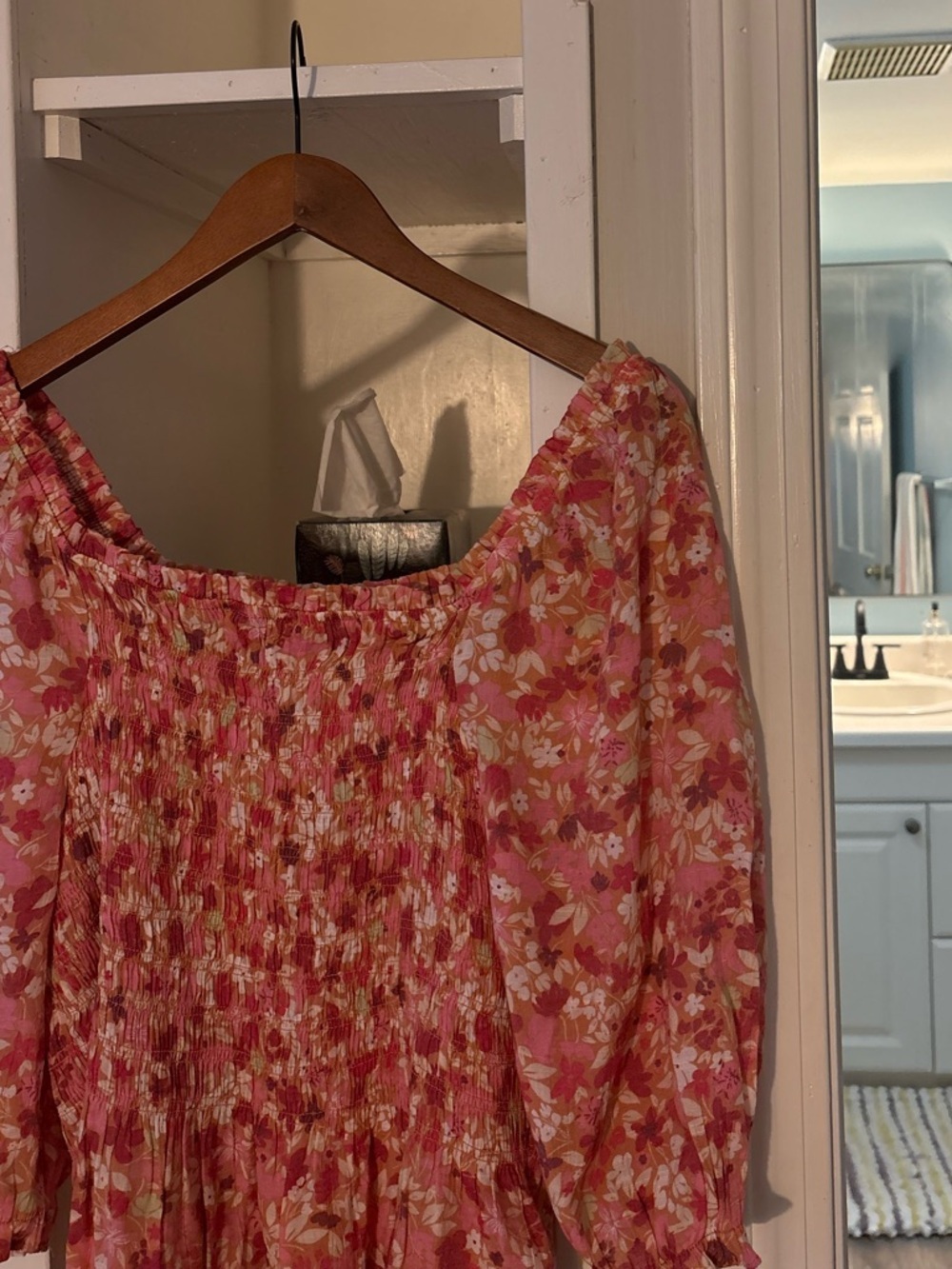 Nannette Pink Floral Smocked Peasant Blouse - Picture 3 of 4
